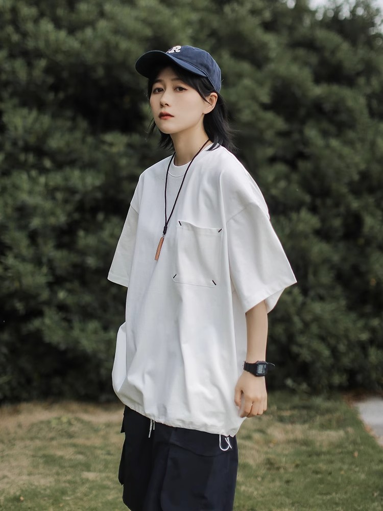 Japanese-Style Retro Cityboy Pocket Short-Sleeve T-Shirt for Men and Women - Summer Loose Casual Half-Sleeve Top Japanese-Style Retro Cityboy Pocket Short-Sleeve T-Shirt for Men and Women - Summer Loose Casual Half-Sleeve Top