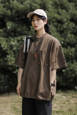 Japanese-Style Retro Cityboy Pocket Short-Sleeve T-Shirt for Men and Women - Summer Loose Casual Half-Sleeve Top