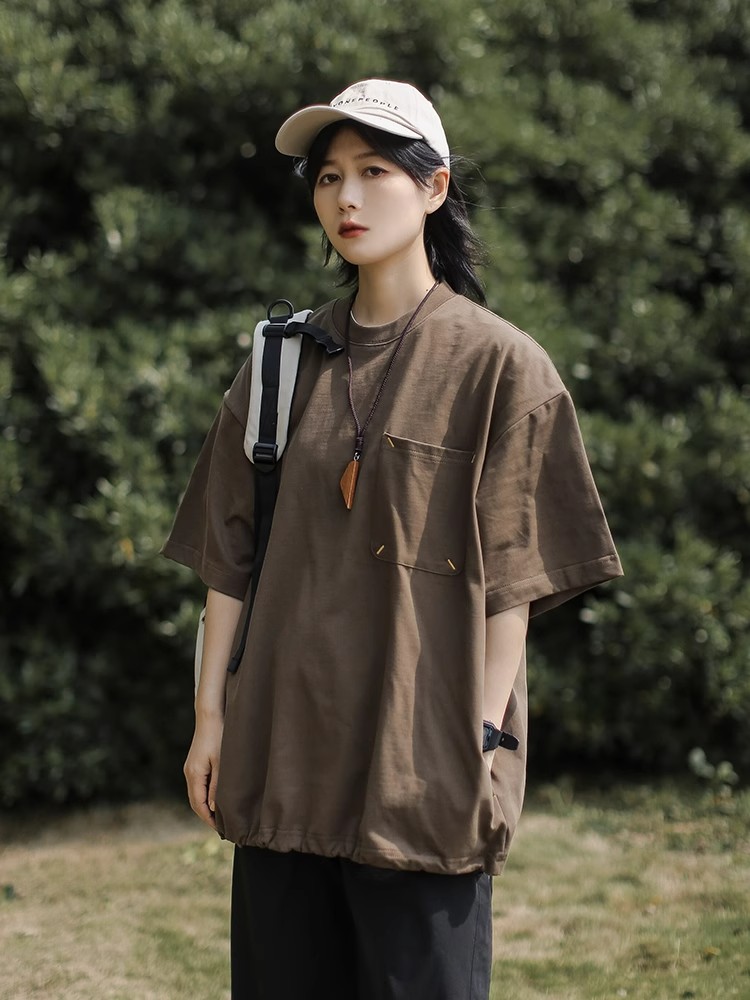 Japanese-Style Retro Cityboy Pocket Short-Sleeve T-Shirt for Men and Women - Summer Loose Casual Half-Sleeve Top Japanese-Style Retro Cityboy Pocket Short-Sleeve T-Shirt for Men and Women - Summer Loose Casual Half-Sleeve Top