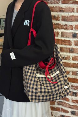 Japanese-Style Retro Double-Sided Color-Block Canvas Tote Bag - Large Capacity Commuter Shoulder Crossbody Bag for Students