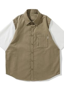 Japanese-Style Retro Fake Two-Piece Short Sleeve Shirt for Men and Women - Summer Loose Youth Couple Trendy Top