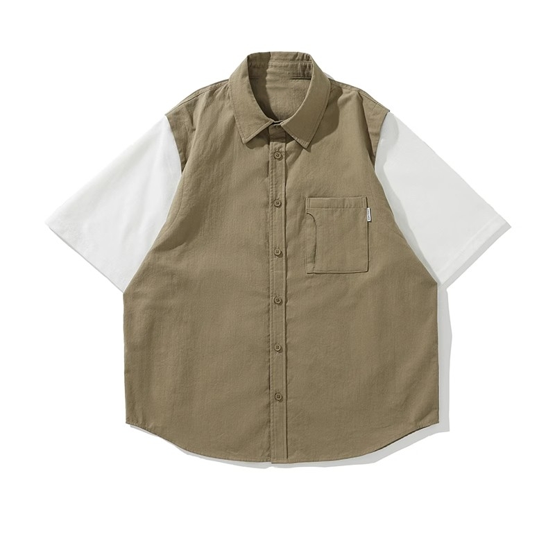 Japanese-Style Retro Fake Two-Piece Short Sleeve Shirt for Men and Women - Summer Loose Youth Couple Trendy Top Japanese-Style Retro Fake Two-Piece Short Sleeve Shirt for Men and Women - Summer Loose Youth Couple Trendy Top