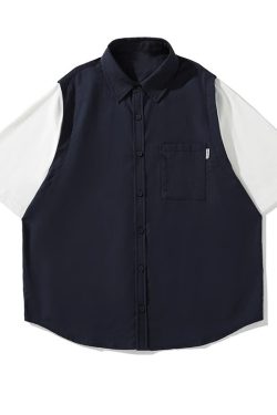 Japanese-Style Retro Fake Two-Piece Short Sleeve Shirt for Men and Women - Summer Loose Youth Couple Trendy Top