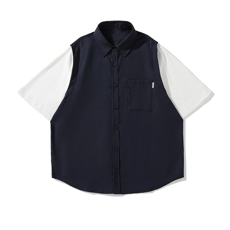 Japanese-Style Retro Fake Two-Piece Short Sleeve Shirt for Men and Women - Summer Loose Youth Couple Trendy Top Japanese-Style Retro Fake Two-Piece Short Sleeve Shirt for Men and Women - Summer Loose Youth Couple Trendy Top