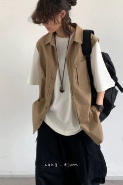 Japanese-Style Retro Fake Two-Piece Short Sleeve Shirt for Men and Women - Summer Loose Youth Couple Trendy Top