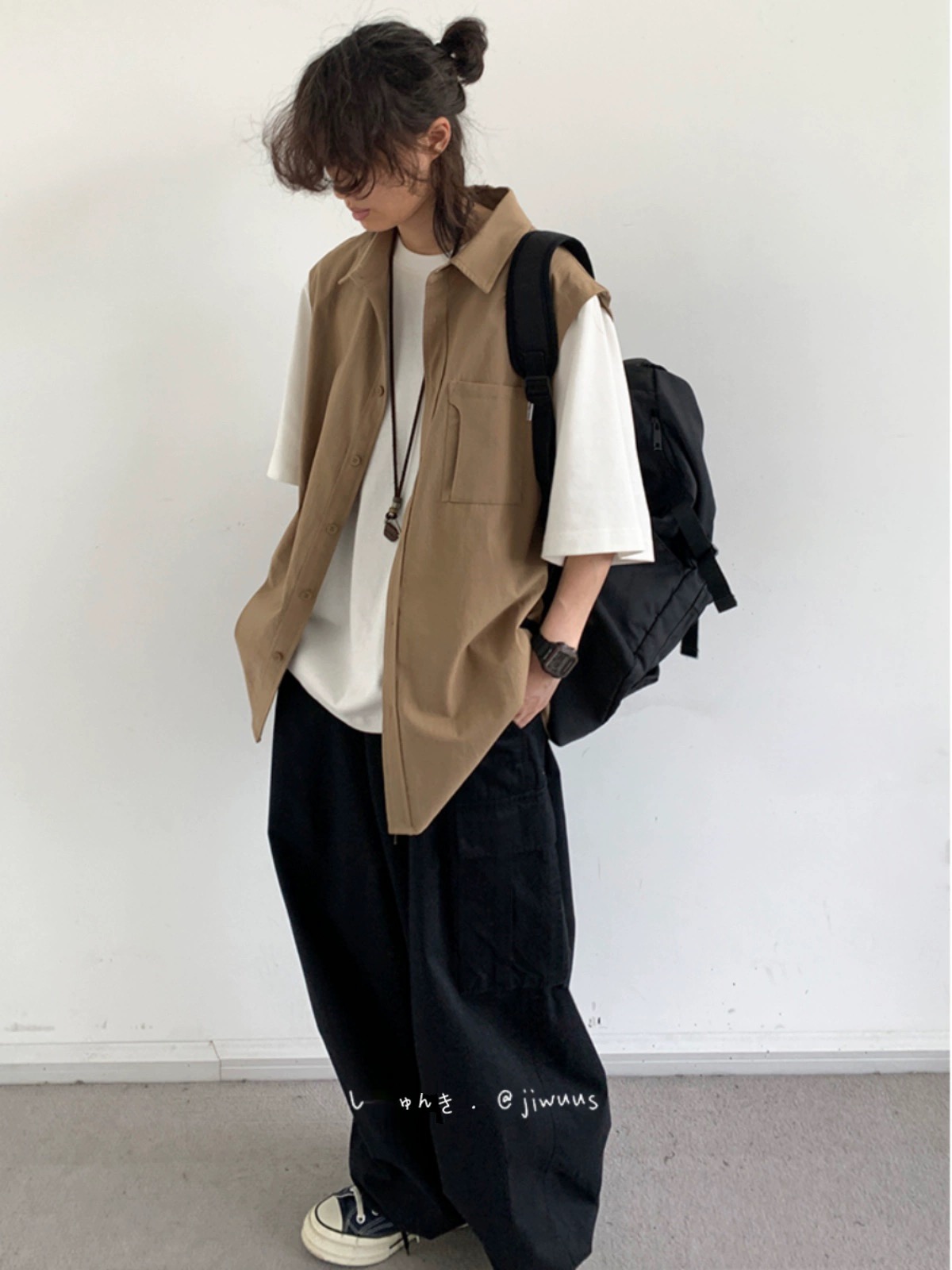 Japanese-Style Retro Fake Two-Piece Short Sleeve Shirt for Men and Women - Summer Loose Youth Couple Trendy Top Japanese-Style Retro Fake Two-Piece Short Sleeve Shirt for Men and Women - Summer Loose Youth Couple Trendy Top