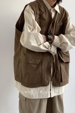 Japanese-Style Retro Multi-Pocket Vest for Men and Women - Casual Loose Sleeveless Layering Outerwear for Spring and Autumn