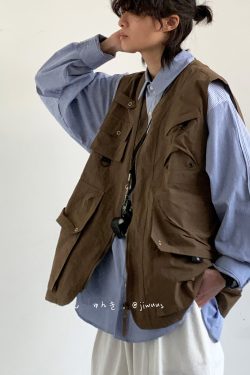 Japanese-Style Retro Multi-Pocket Vest for Men and Women - Casual Loose Sleeveless Layering Outerwear for Spring and Autumn