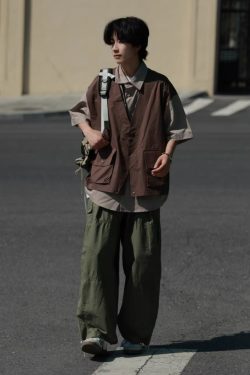 Japanese-Style Retro Patchwork Fake Two-Piece Color-Block Short Sleeve Shirt for Men and Women, Summer Casual Trend