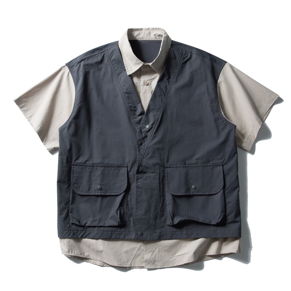 Japanese-Style Retro Patchwork Fake Two-Piece Color-Block Short Sleeve Shirt for Men and Women, Summer Casual Trend Japanese-Style Retro Patchwork Fake Two-Piece Color-Block Short Sleeve Shirt for Men and Women, Summer Casual Trend