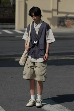 Japanese-Style Retro Patchwork Fake Two-Piece Color-Block Short Sleeve Shirt for Men and Women, Summer Casual Trend