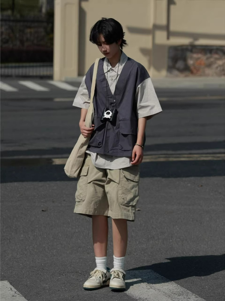 Japanese-Style Retro Patchwork Fake Two-Piece Color-Block Short Sleeve Shirt for Men and Women, Summer Casual Trend Japanese-Style Retro Patchwork Fake Two-Piece Color-Block Short Sleeve Shirt for Men and Women, Summer Casual Trend