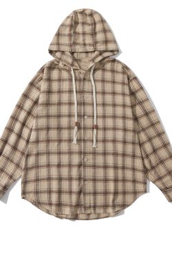 Japanese-Style Retro Plaid Hooded Long Sleeve Shirt for Men and Women - Casual College Trendy Jacket for Spring and Autumn