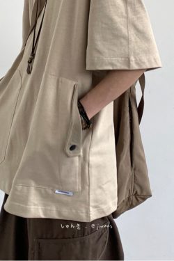 Japanese-Style Retro Pocket Short Sleeve T-Shirt for Men and Women - Loose Casual Versatile Summer Tee