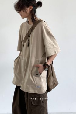 Japanese-Style Retro Pocket Short Sleeve T-Shirt for Men and Women - Loose Casual Versatile Summer Tee