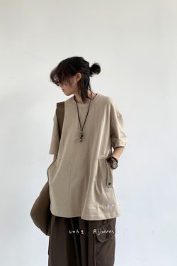 Japanese-Style Retro Pocket Short Sleeve T-Shirt for Men and Women - Loose Casual Versatile Summer Tee