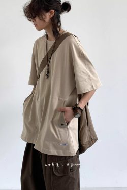 Japanese-Style Retro Pocket Short Sleeve T-Shirt for Men and Women - Loose Casual Versatile Summer Tee