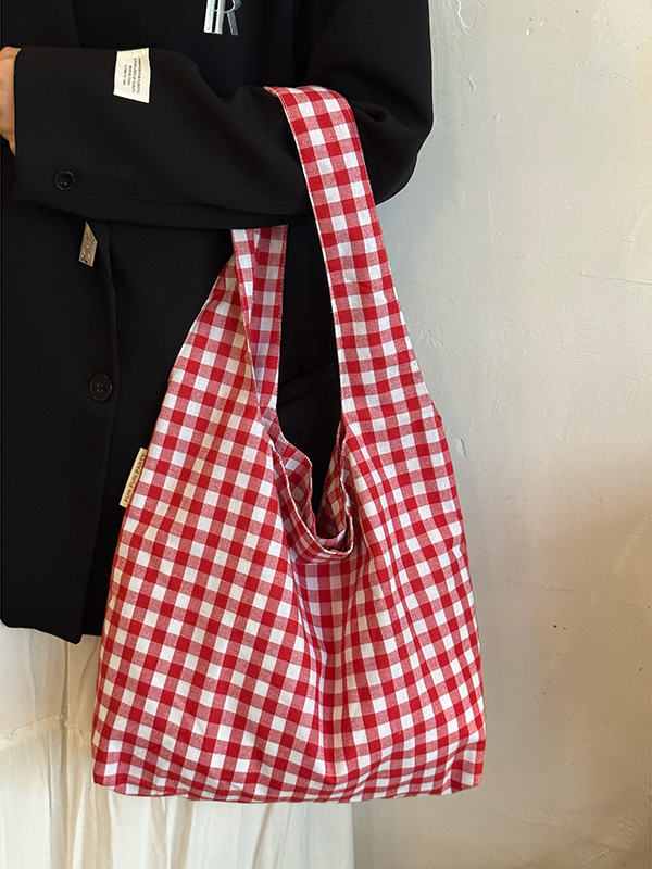 Japanese-Style Retro Red Checkered Canvas Tote Bag for Women, 2025 Commuter Shoulder Bag, Y2K Lazy Style Student Purse Japanese-Style Retro Red Checkered Canvas Tote Bag for Women, 2025 Commuter Shoulder Bag, Y2K Lazy Style Student Purse