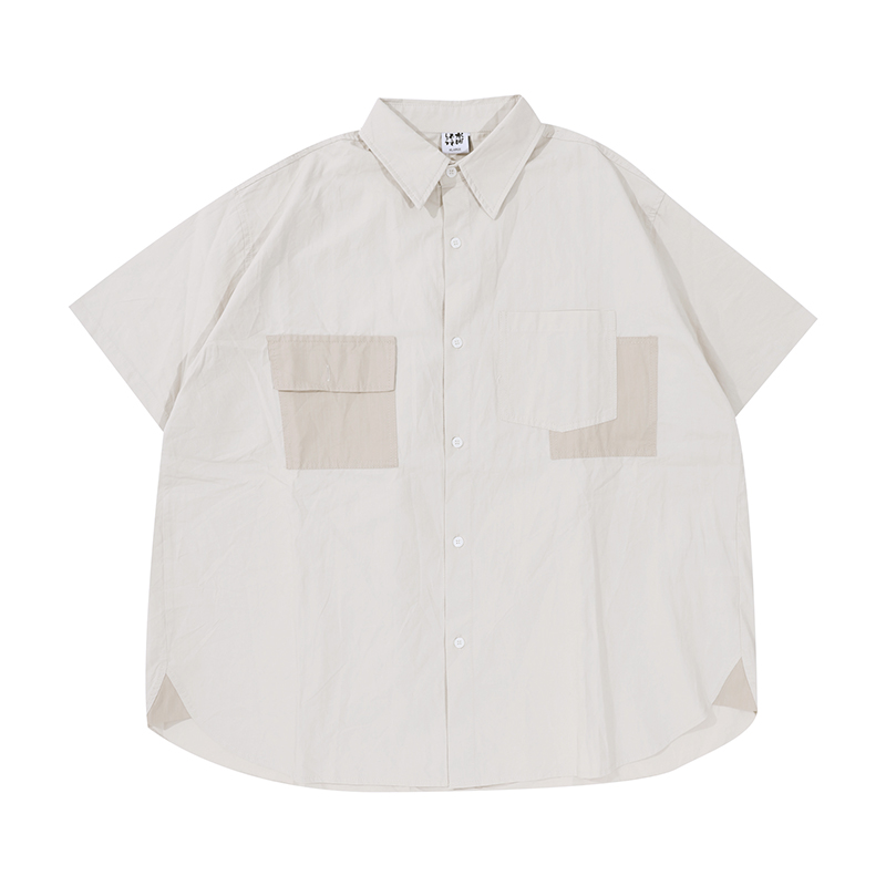 Japanese Style Retro Street Fashion Short Sleeve Shirt for Men & Women with Patch Pockets - Loose Fit Workwear Top Japanese Style Retro Street Fashion Short Sleeve Shirt for Men & Women with Patch Pockets - Loose Fit Workwear Top