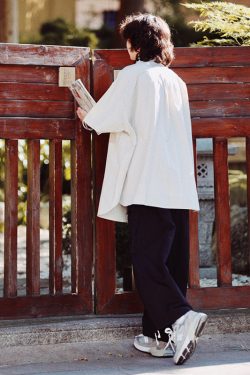 Japanese Style Retro Street Fashion Short Sleeve Shirt for Men & Women with Patch Pockets - Loose Fit Workwear Top