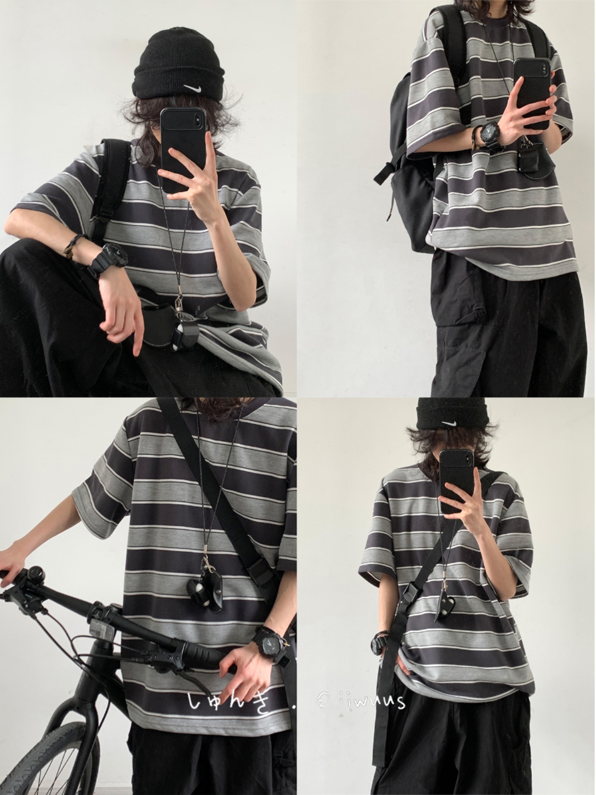 Japanese-Style Retro Striped Round Neck Short Sleeve T-Shirt for Summer, Unisex Loose College Style Half-Sleeve Top Japanese-Style Retro Striped Round Neck Short Sleeve T-Shirt for Summer, Unisex Loose College Style Half-Sleeve Top