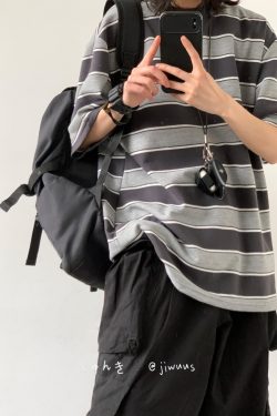Japanese-Style Retro Striped Round Neck Short Sleeve T-Shirt for Summer, Unisex Loose College Style Half-Sleeve Top