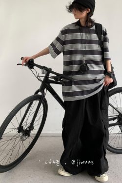 Japanese-Style Retro Striped Round Neck Short Sleeve T-Shirt for Summer, Unisex Loose College Style Half-Sleeve Top