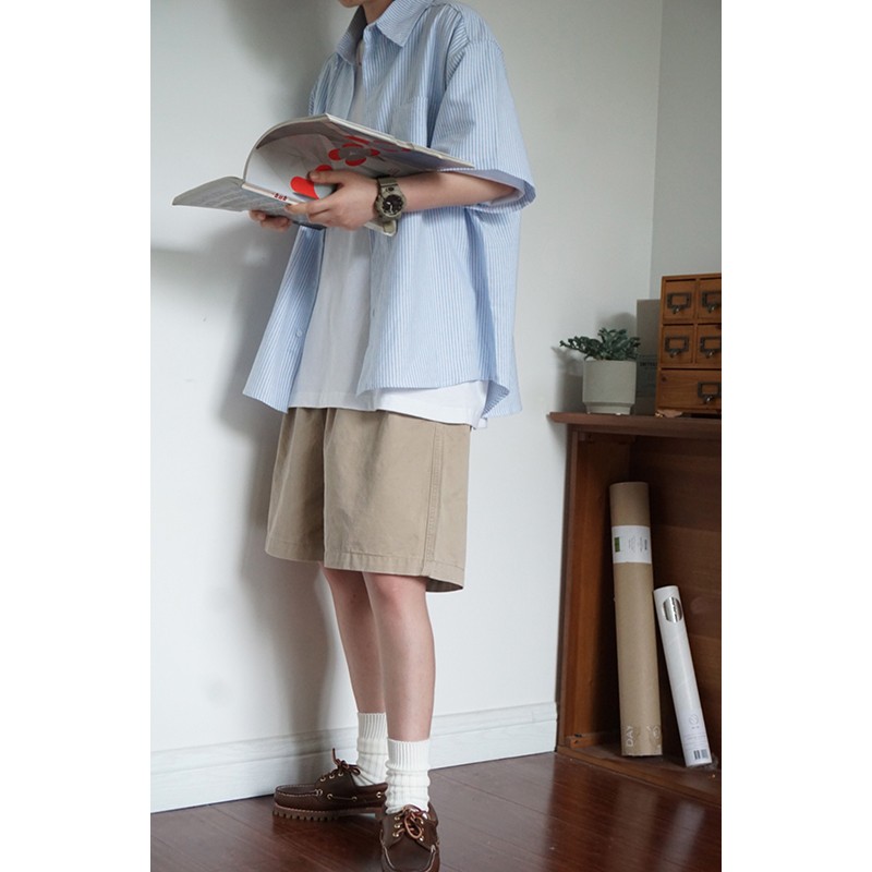 Japanese-Style Retro Striped Short Sleeve Shirt for Men and Women, Summer Loose Casual City Boy Jacket Japanese-Style Retro Striped Short Sleeve Shirt for Men and Women, Summer Loose Casual City Boy Jacket