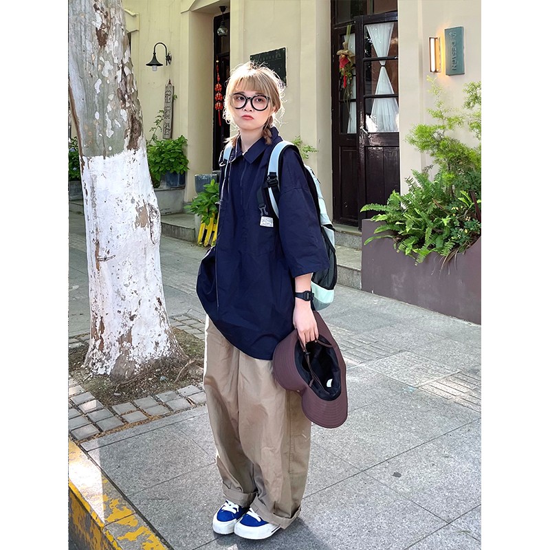 Japanese-Style Retro Summer Short-Sleeve Unisex Polo Shirt - Loose Fit City Boy Half-Sleeve Top Japanese-Style Retro Summer Short-Sleeve Unisex Polo Shirt - Loose Fit City Boy Half-Sleeve Top