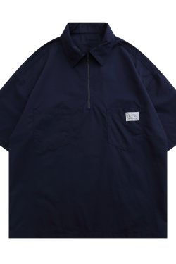 Japanese-Style Retro Summer Short-Sleeve Unisex Polo Shirt - Loose Fit City Boy Half-Sleeve Top