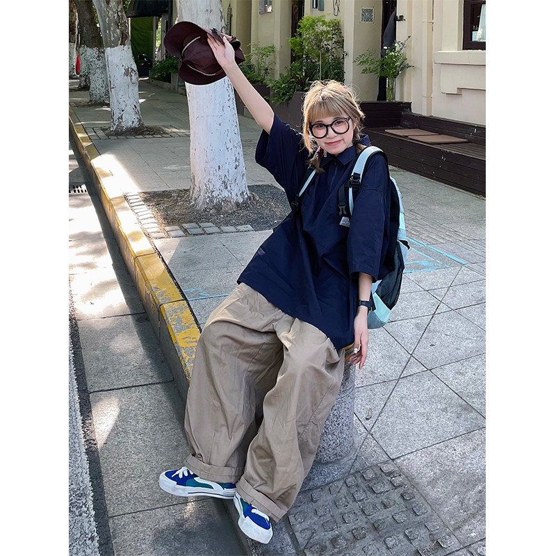 Japanese-Style Retro Summer Short-Sleeve Unisex Polo Shirt - Loose Fit City Boy Half-Sleeve Top Japanese-Style Retro Summer Short-Sleeve Unisex Polo Shirt - Loose Fit City Boy Half-Sleeve Top