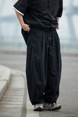 Japanese-Style Retro Wide-Leg Casual Pants for Men - Summer Straight-Leg Drawstring Elastic Waist Trousers