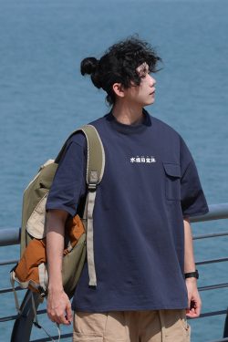 Japanese-Style Round Neck Printed Short Sleeve T-Shirt for Men - Casual 2025 Summer Couple Tee, Y2K Fashion