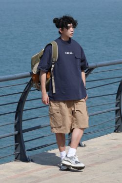 Japanese-Style Round Neck Printed Short Sleeve T-Shirt for Men - Casual 2025 Summer Couple Tee, Y2K Fashion