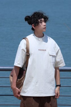 Japanese-Style Round Neck Printed Short Sleeve T-Shirt for Men - Casual 2025 Summer Couple Tee, Y2K Fashion