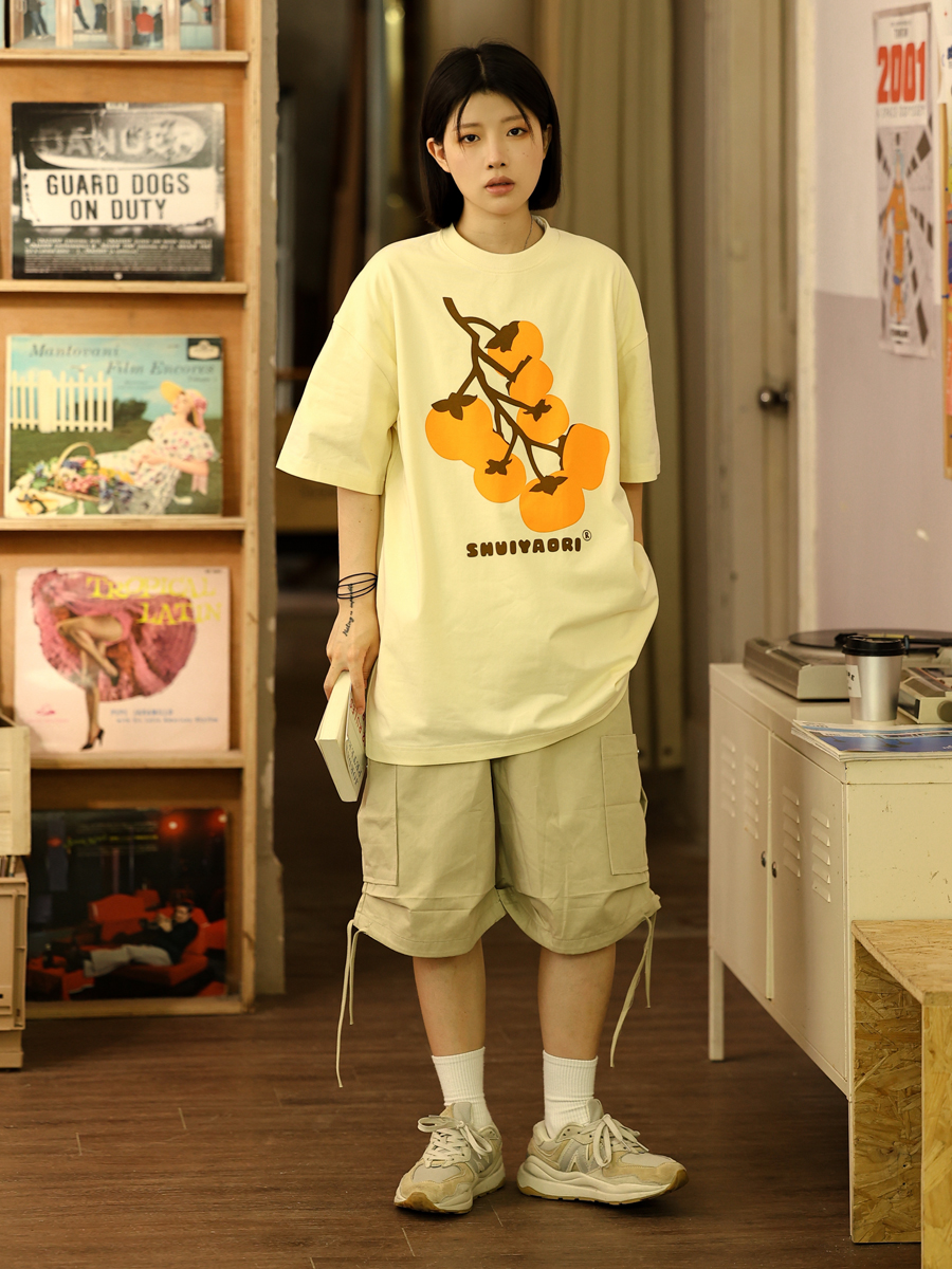 Japanese-Style Short-Sleeve T-Shirt for Men and Women - Casual Heavyweight Couple Top, Trendy Kaki Kaki Ruyi Design Japanese-Style Short-Sleeve T-Shirt for Men and Women - Casual Heavyweight Couple Top, Trendy Kaki Kaki Ruyi Design