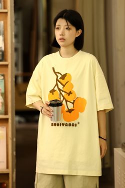 Japanese-Style Short-Sleeve T-Shirt for Men and Women - Casual Heavyweight Couple Top, Trendy Kaki Kaki Ruyi Design