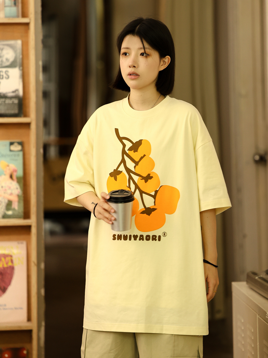 Japanese-Style Short-Sleeve T-Shirt for Men and Women - Casual Heavyweight Couple Top, Trendy Kaki Kaki Ruyi Design Japanese-Style Short-Sleeve T-Shirt for Men and Women - Casual Heavyweight Couple Top, Trendy Kaki Kaki Ruyi Design