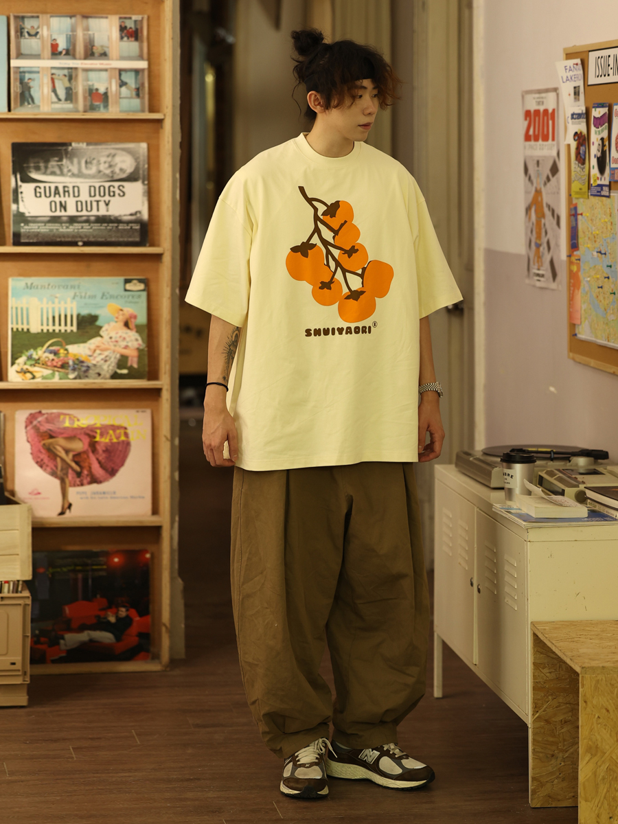 Japanese-Style Short-Sleeve T-Shirt for Men and Women - Casual Heavyweight Couple Top, Trendy Kaki Kaki Ruyi Design Japanese-Style Short-Sleeve T-Shirt for Men and Women - Casual Heavyweight Couple Top, Trendy Kaki Kaki Ruyi Design