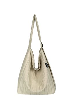 Japanese-Style Single-Shoulder Canvas Tote Bag for Women, Large-Capacity Wrinkled Design, Perfect for Class and Commuting