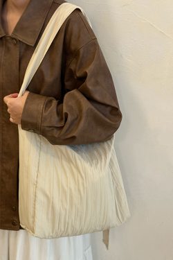 Japanese-Style Single-Shoulder Canvas Tote Bag for Women, Large-Capacity Wrinkled Design, Perfect for Class and Commuting