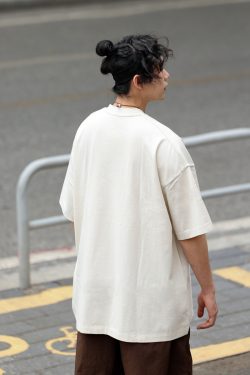 Japanese-Style Small Collar Short-Sleeve T-Shirt for Men - Casual Retro Tee with Hole Design, Loose Fit for Y2K and 90s Vibes