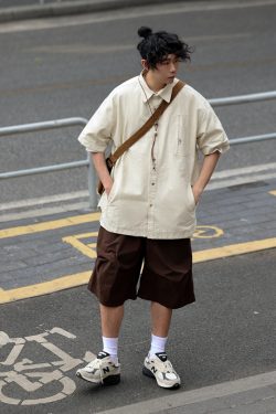 Japanese-Style Spliced Pocket Short Sleeve Shirt for Men - Casual Versatile Summer T-Shirt in Trendy Streetwear Style