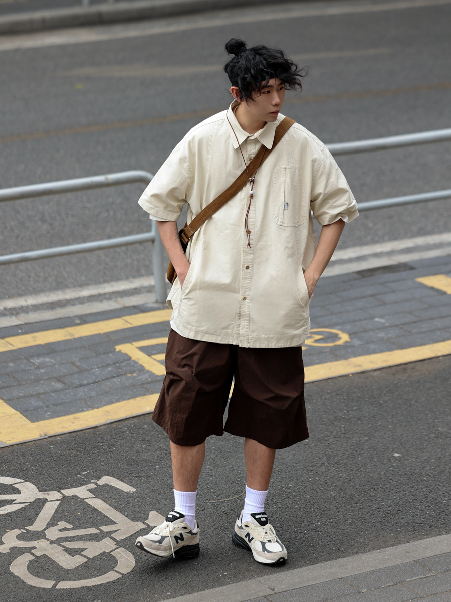 Japanese-Style Spliced Pocket Short Sleeve Shirt for Men - Casual Versatile Summer T-Shirt in Trendy Streetwear Style Japanese-Style Spliced Pocket Short Sleeve Shirt for Men - Casual Versatile Summer T-Shirt in Trendy Streetwear Style