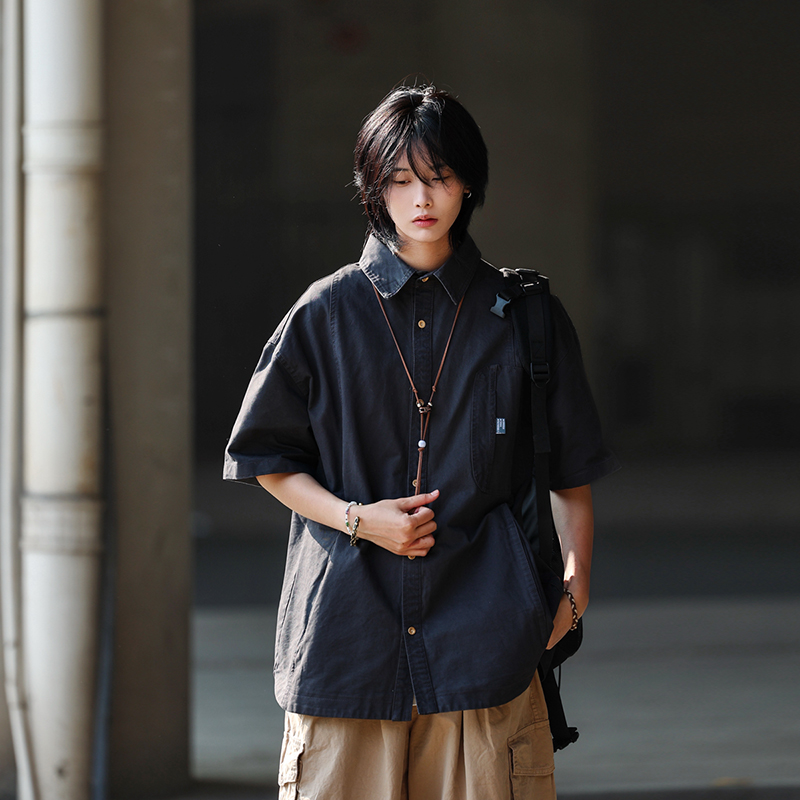 Japanese-Style Spliced Pocket Short Sleeve Shirt for Men - Casual Versatile Summer T-Shirt in Trendy Streetwear Style Japanese-Style Spliced Pocket Short Sleeve Shirt for Men - Casual Versatile Summer T-Shirt in Trendy Streetwear Style