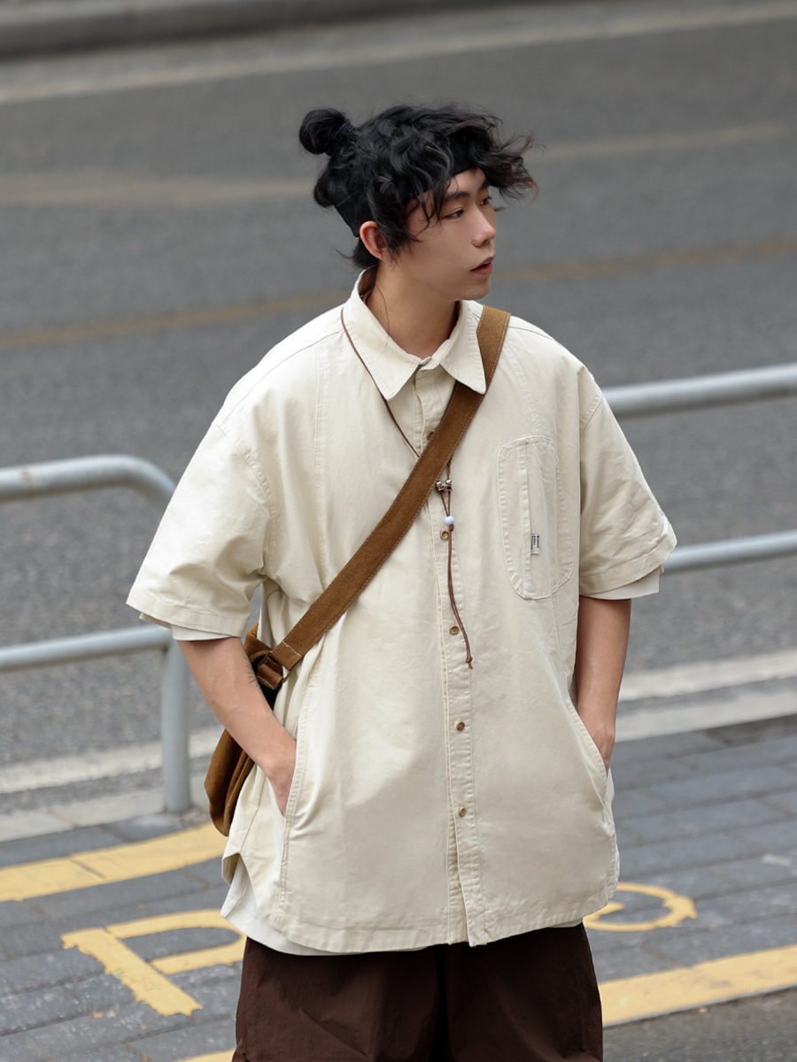 Japanese-Style Spliced Pocket Short Sleeve Shirt for Men - Casual Versatile Summer T-Shirt in Trendy Streetwear Style Japanese-Style Spliced Pocket Short Sleeve Shirt for Men - Casual Versatile Summer T-Shirt in Trendy Streetwear Style