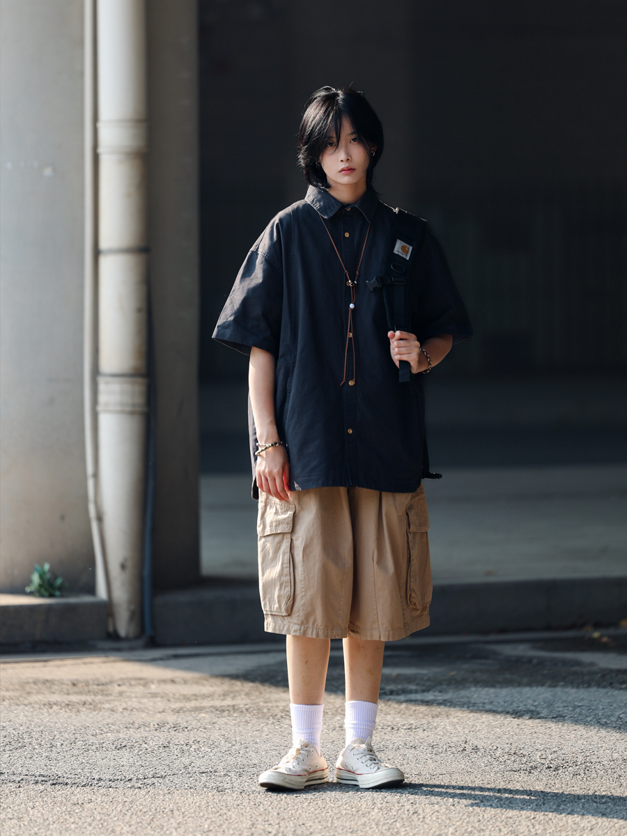 Japanese-Style Spliced Pocket Short Sleeve Shirt for Men - Casual Versatile Summer T-Shirt in Trendy Streetwear Style Japanese-Style Spliced Pocket Short Sleeve Shirt for Men - Casual Versatile Summer T-Shirt in Trendy Streetwear Style