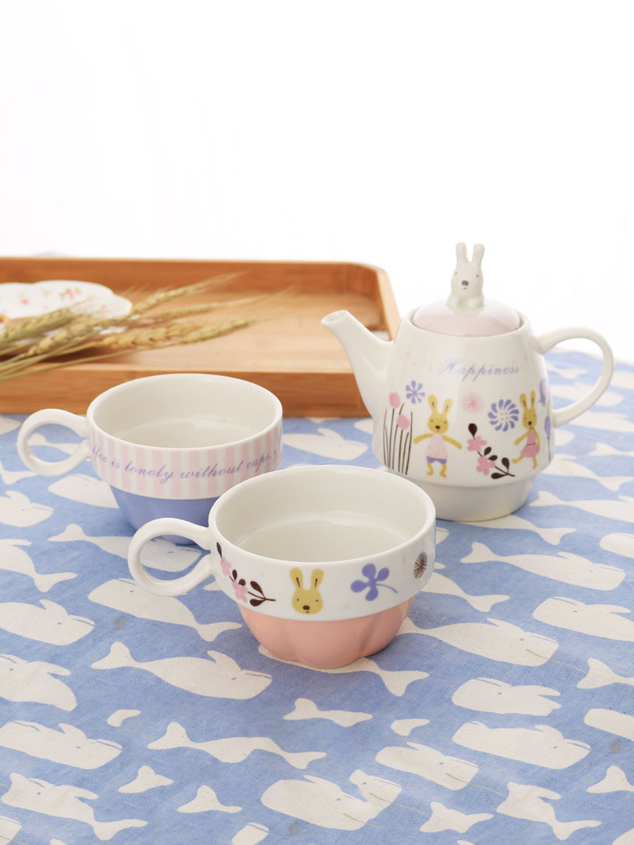 Japanese-Style Sugar Rabbit Ceramic Teapot Set with 2 Teacups and Filter - Cute Afternoon Tea Set for Two, Kids and Parents Tea Service Japanese-Style Sugar Rabbit Ceramic Teapot Set with 2 Teacups and Filter - Cute Afternoon Tea Set for Two, Kids and Parents Tea Service