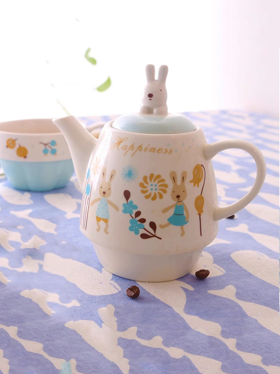 Japanese-Style Sugar Rabbit Ceramic Teapot Set with 2 Teacups and Filter - Cute Afternoon Tea Set for Two, Kids and Parents Tea Service Japanese-Style Sugar Rabbit Ceramic Teapot Set with 2 Teacups and Filter - Cute Afternoon Tea Set for Two, Kids and Parents Tea Service