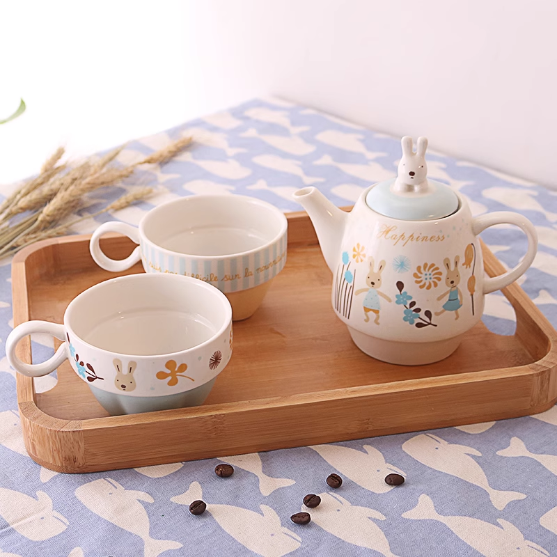 Japanese-Style Sugar Rabbit Ceramic Teapot Set with 2 Teacups and Filter - Cute Afternoon Tea Set for Two, Kids and Parents Tea Service Japanese-Style Sugar Rabbit Ceramic Teapot Set with 2 Teacups and Filter - Cute Afternoon Tea Set for Two, Kids and Parents Tea Service